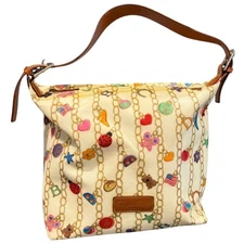 Dooney & Bourke vintage charm bracelet pattern shoulder bag purse white