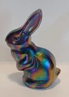 FENTON Amethyst Purple Irridescent Carnival Glass Mini Rabbit Bunny 2⅞"      -♡