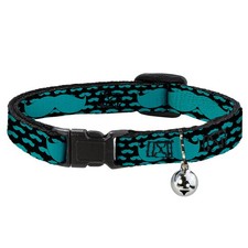 Cat Collar Breakaway with Bell Mustaches Mini/Single Repeat Black/Turquoise NARR