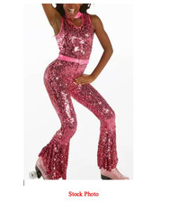 Weissman 16351 Dance Costume Pink Sequin Jumpsuit Disco Sparkle CHILD MEDIUM MC