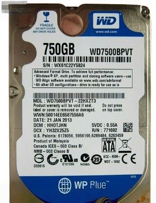 WD7500BPVT Western Digital 750GB 5400RPM SATA 2.5'' Laptop HDD Hard Disk Drive