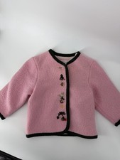 Vintage Original Lanz Austria Pink Boiled Wool Baby Cardigan Size 80