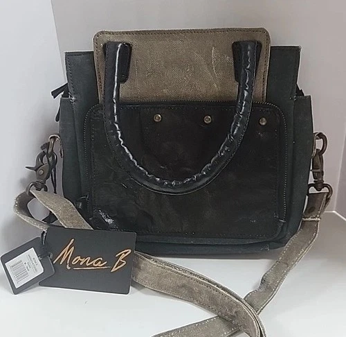 New Mona B Dusk Shoulder Bag Purse w/ Handles & Cross Body Strap Canvas Leather