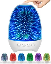 Night Light Bluetooth Speaker, 3D Glass Fireworks Lamp with Touch Control, 7 ...