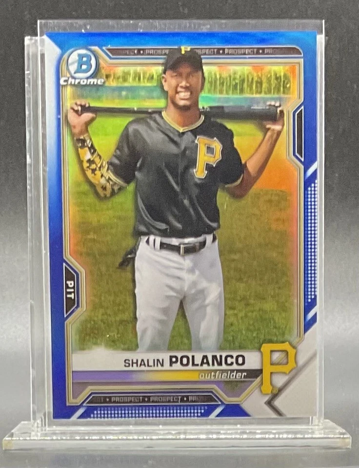 2021 Bowman Chrome Draft Blue Refractors #BDC176 Shalin Polanco Pirates 095/150 - Image 2 of 2