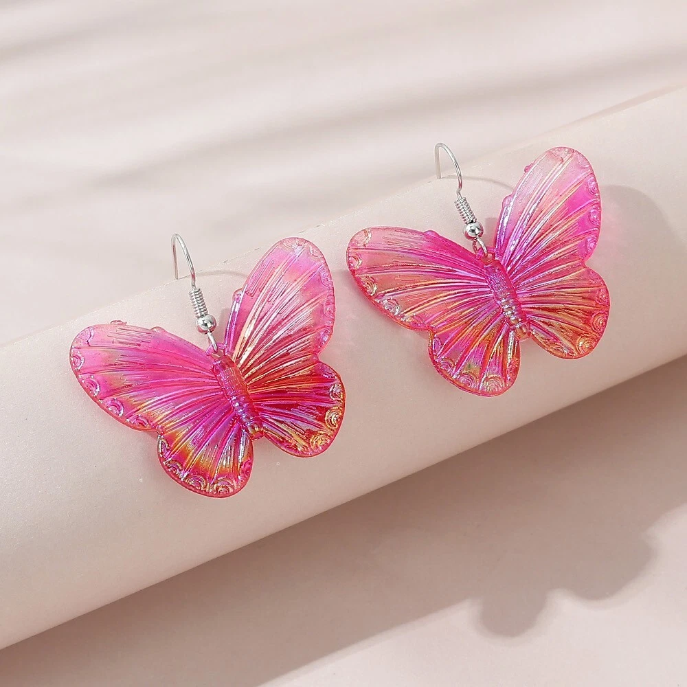 Beautiful Resin Butterfly Earrings Pink
