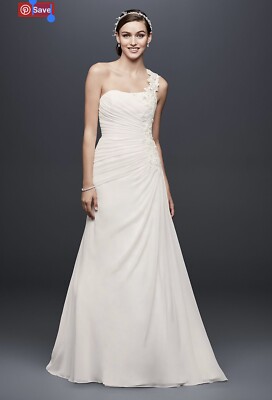 Davids Bridal One Shoulder Chiffon Wedding Dress Beautiful with detail Size  8 | eBay