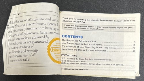 Zelda II The Adventure Link NES Video Game Manual Instruction Booklet Pamphlet - Picture 2 of 6