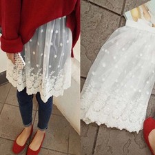 Lace Half Slip Sheer Floral Embroidered Elastic Waist Mesh Petticoat Underskirt