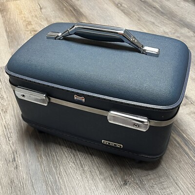Vintage American Tourister Blue Makeup Carry Train Case With