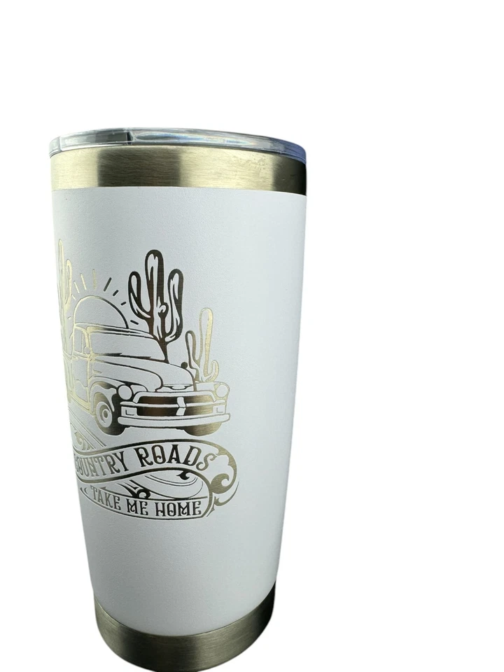 Vaso blanco aislado grabado láser de 20 oz con tapa deslizante a prueba de fugas Foto 4 de 4