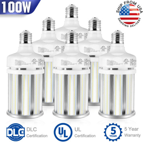 (6 Pack) LED Corn Bulb 6000K Cool White E39 Base UL DLC Listed 100W For Factory