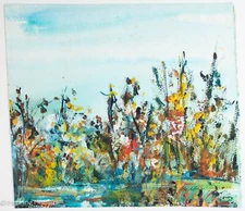 Vintage Abstract Expressionist Painting of Colorful Landscape, Signed 1985