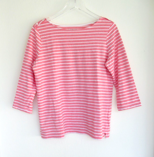 Croft & Barrow Size XL Classic Tee Striped Pink and White 3/4 Sleeve, Cotton