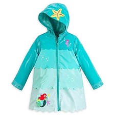 Disney Store Deluxe Ariel The Little Mermaid Rain Jacket Coat Teal raincoat NEW