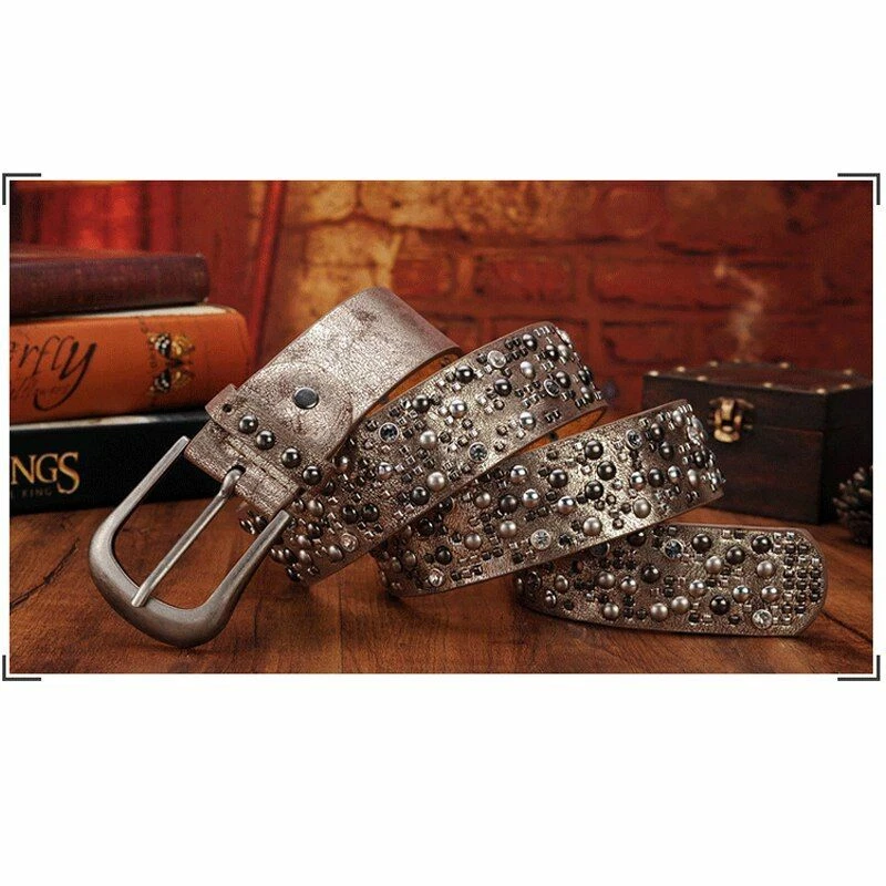 1шт со стразами заклепки с заклепками ремни воловья кожа ремень унисекс моды Acc - Изображение 4 из 4