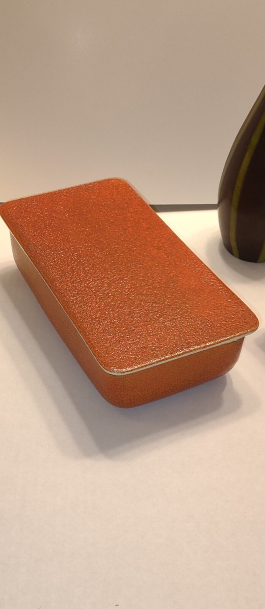 Beautiful Orange Peel Pottery MCM Deco Cigarette Box OrangeZahner  Switzerland