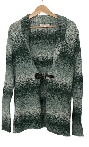 Ellen Tracy grüne Strickjacke mit Lederverschluss