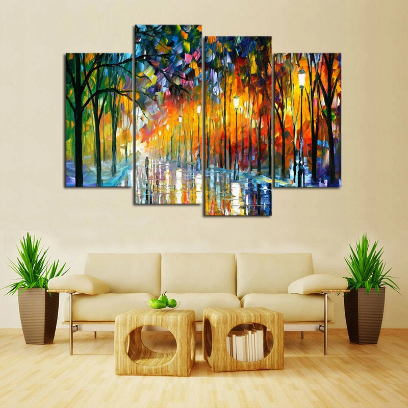 Arte de pared con impresión de múltiples paneles otoño parque paseo lienzo otoño dejar color ciudad 5 piezas Foto 2 de 4