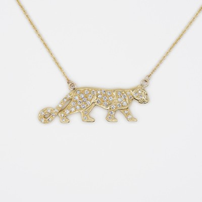18 Karat massives Gold Diamant Löwin Halskette