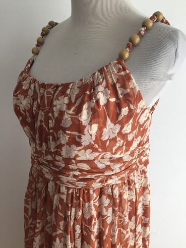 Donna Ricco Silk Sleeveless Empire Waist Dress Ivory & Rust Floral Size 10 - Picture 5 of 12