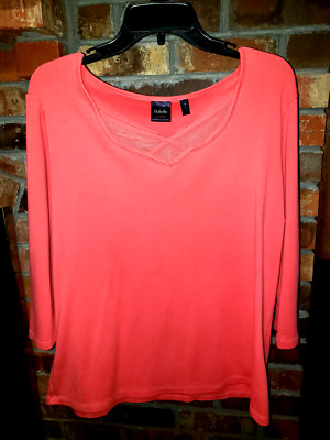 Rafaella- 1XL-Coral Orange, 3/4  Sleeve Top