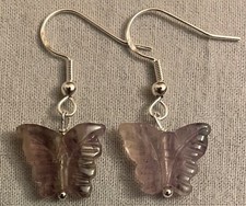 CARVED RAINBOW FLUORITE BUTTERFLY EARRINGS - Sterling Silver Ear Wires or GP 4