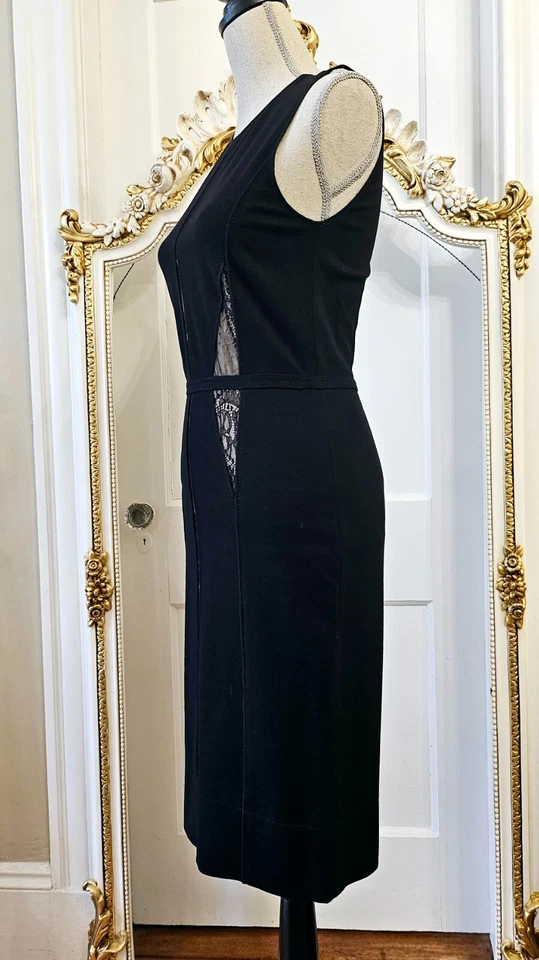 Vestido elástico Alessandro Dell'Acqua negro con inserciones de encaje, talla IT 42, US 6, S Foto 2 de 4