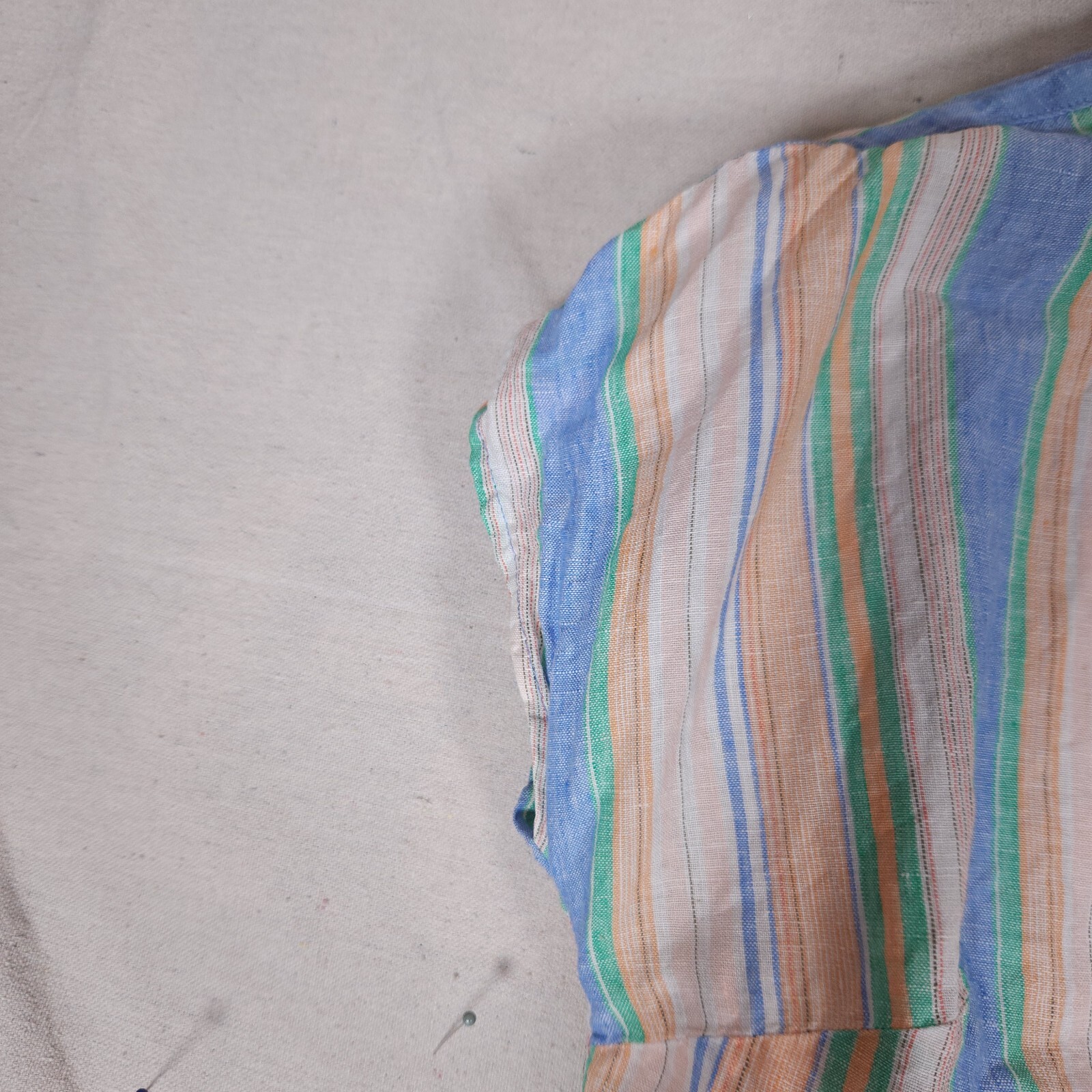 Talbots Linen Button Front Shirt Womens Medium Short Sleeve Tie Hem Striped