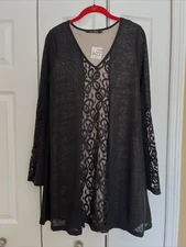 NWT~Doe & Rae~Pretty Black Lace Front~Bell Long Sleeves Above Knee Dress Size S