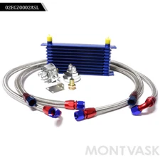 10 Row 10AN Universal Aluminum Engine Oil Cooler+Filter Relocation Kit+Oil Line