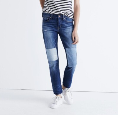 Madewell X B-Sides Blue Jeans Patchwork Distressed Women's 26 Slim Boyjean