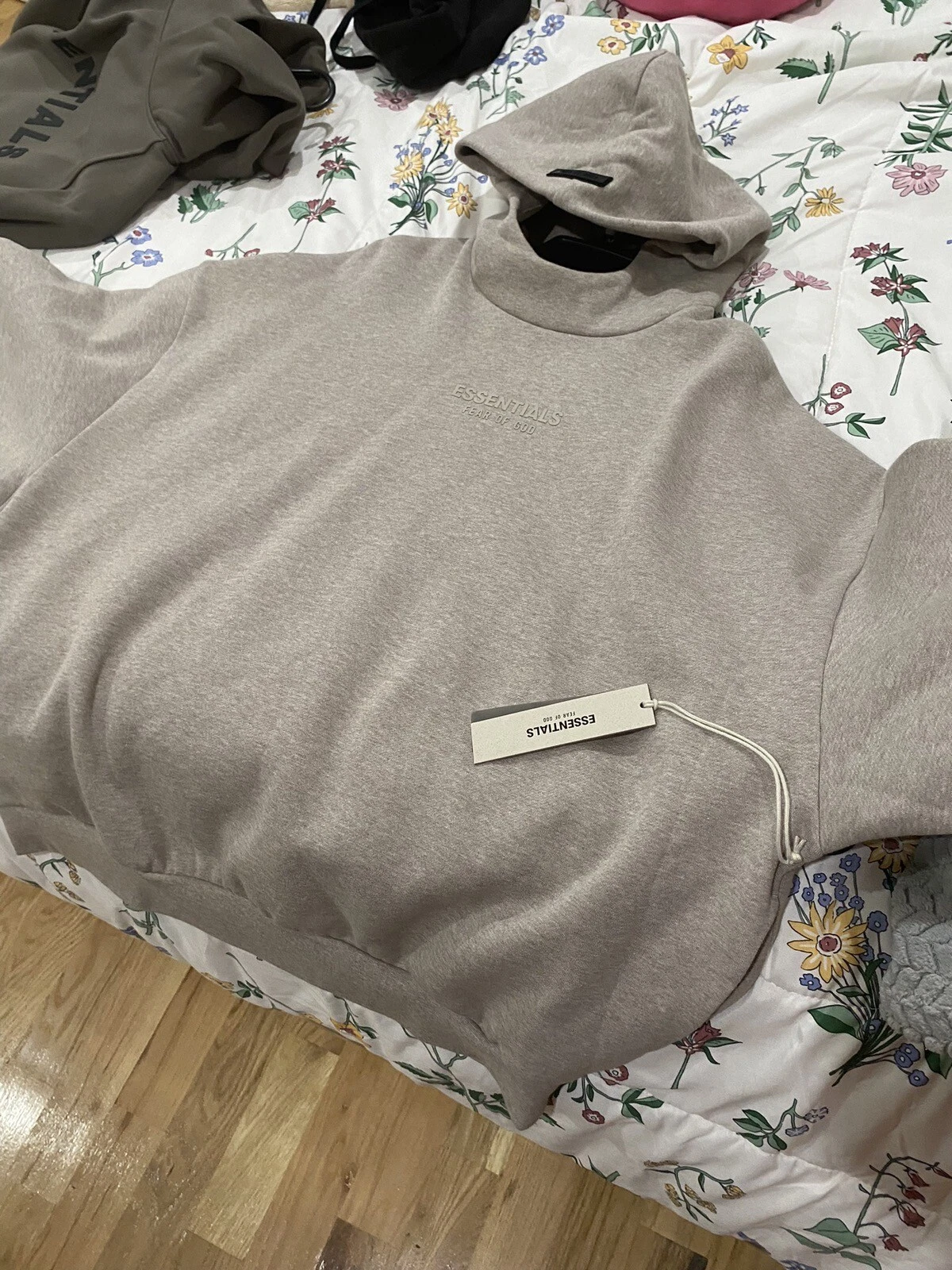 Felpa con cappuccio applicata logo oversize applicato misto cotone Fear Of God Essentials beige