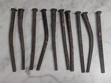 Lot QTY 10 Antique ~5" long square cut nails Steel Iron Blacksmith DIY Metal Art