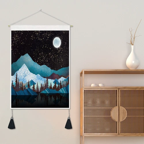 Bohemian Tapestry Tassel Moon Mountain Linen Cotton Home Door Wall Hanging Draw - Picture 22 of 37