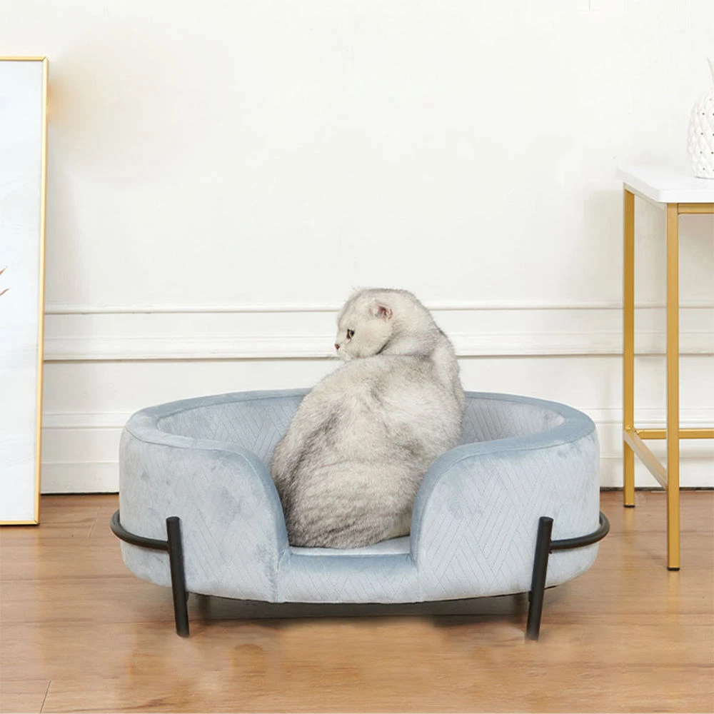 Pet Daily Kit Elevated Dog Cat Bed Smooth Velvet Removable Cushion Metal Base