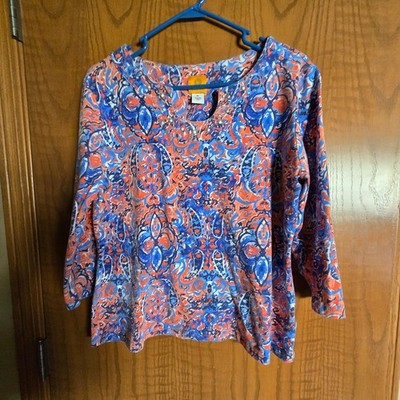 ruby rd. colorful blue & orange w/ studs on neckline & 3/4 sleeves XL