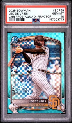 2025 Bowman Chrome Leo De Vries Aqua X-Fractor /125 #BCP-59 PSA 10 Gem Mint