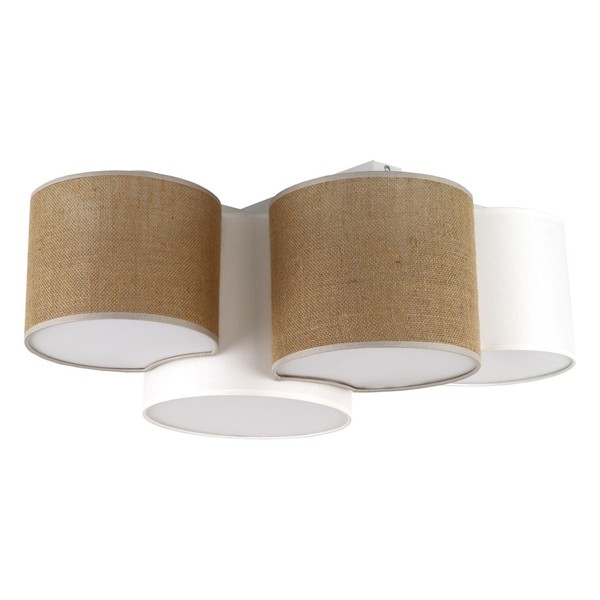 Deckenlampe Stoff Metall E27 4-Flammig Weiß Natur Sanft L:73 Cm Deckenleuchte-image