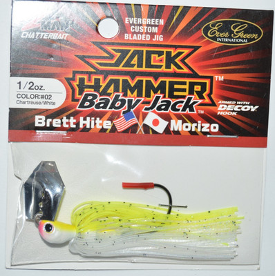 evergreen zman jack hammer 1/2oz custom bladed jig chartreuse white