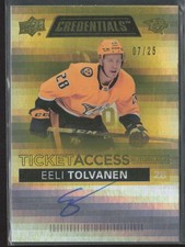21-22 UD Credentials Eeli Tolvanen TAA-ET Debut Ticket Access Yellow /25 RC auto