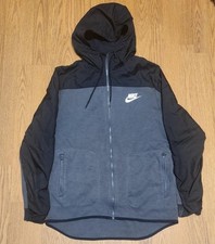 Nike Men's Windbreaker Jacket Size large Gray Black Full-Zip Hooded Activewear