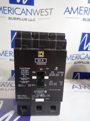 SQUARE D EDB34050 50 amp 3 pole 480 volt bolt on 18kA Circuit Breaker -TESTED
