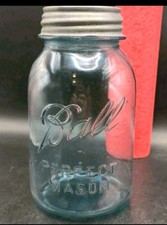 Ball Perfect Mason Blue Quart Jar #7 with Zinc Lid Antique Vintage