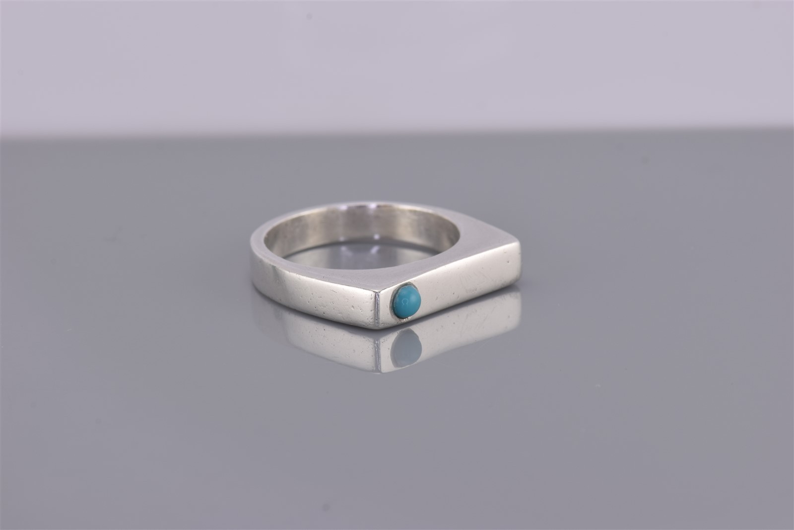 Sterling Silver 4mm Solid Offset Blue Turquoise F… - image 1