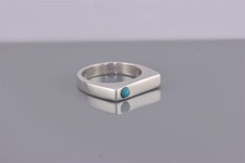 Sterling Silver 4mm Solid Offset Blue Turquoise Flat Face Band Ring 925 Sz: 7