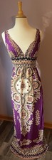 Angie Purple Geometric Long Maxi V-neck Summer Dress Boho Size Small New