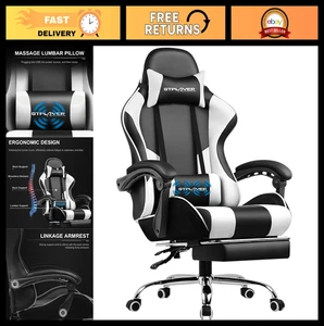 Ergonomic Gaming Chair with Footrest, Lumbar Support, 360° Swivel, Adjustable He