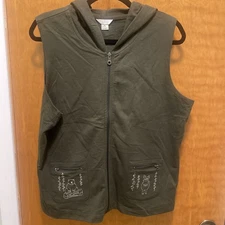 VTG Christopher And Banks Vest- Cotton- Zip- Embroidered- Moose Bear Winter Xl