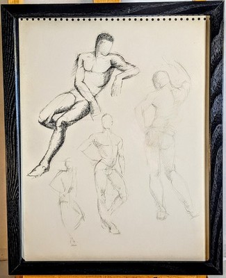 Vintage 1950 RISD Academic Figure Study Male Graphite Drawing Robert Mowry 11x14